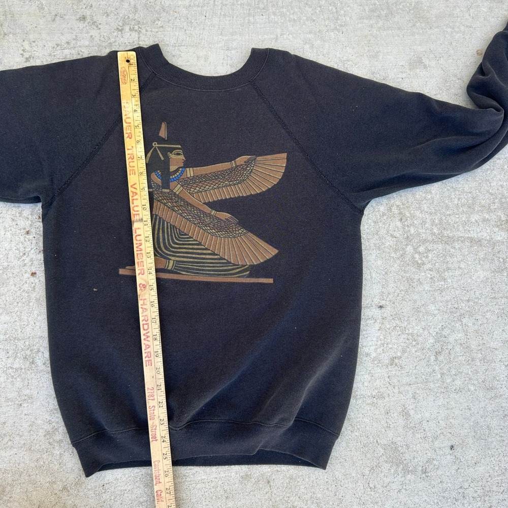 Vintage 80s ART Sweatshirt Large Black Egyptian Goddess Isis Graphic Boxy USA - Picture 6 of 7